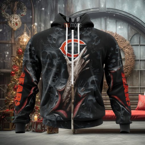NFL Chicago Bears Halloween Horror Skull Zip Up Hoodie