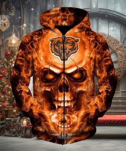 NFL Chicago Bears Skull Flame Thrower In Orange Zip Up Hoodie