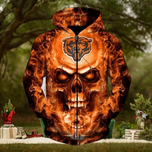 NFL Chicago Bears Skull Flame Thrower In Orange Zip Up Hoodie
