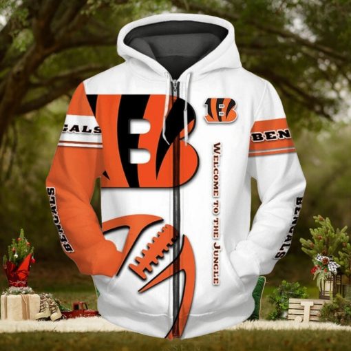 NFL Cincinnati Bengals White Orange Zip Up Hoodie