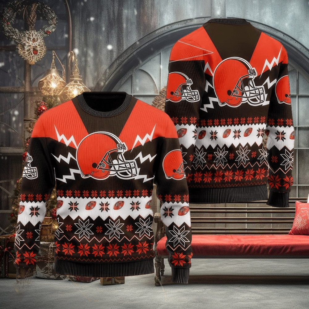 NFL Cleveland Browns Christmas 3D Candle Ugly Sweater - Limotees