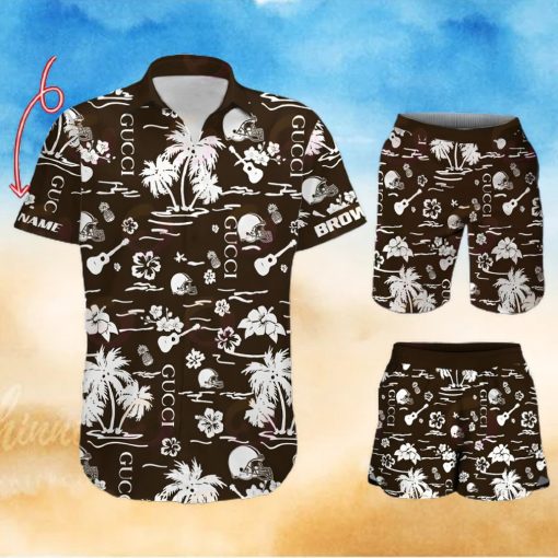 NFL Cleveland Browns Gucci Logo Pattern Hawaiian Shirt & Shorts