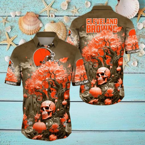 NFL Cleveland Browns Halloween Skull Pumpkin Hawaiian Shirt