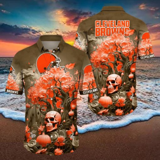 NFL Cleveland Browns Halloween Skull Pumpkin Hawaiian Shirt