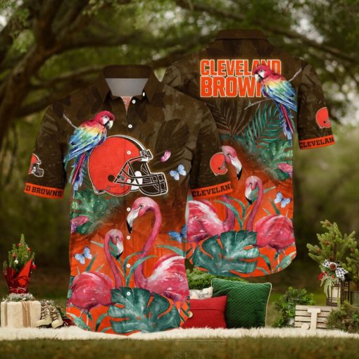 NFL Cleveland Browns Hawaii Shirt Flamingo And Flower Aloha Shirt