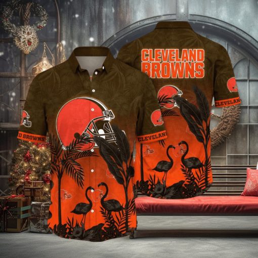 NFL Cleveland Browns Hawaii Shirt Flamingo And Flower Funny Aloha Shirt