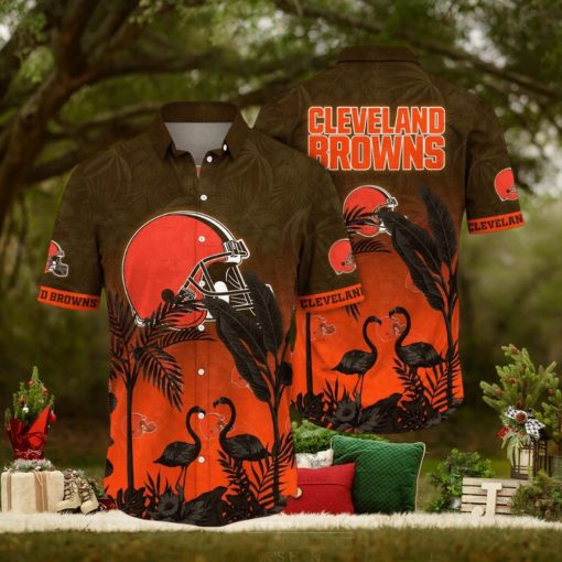 NFL Cleveland Browns Hawaii Shirt Flamingo And Flower Funny Aloha Shirt