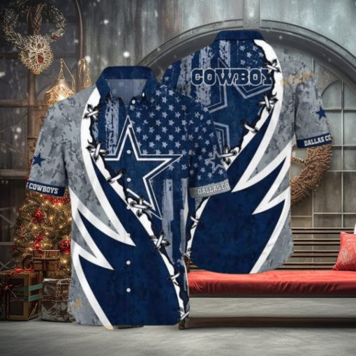 NFL Cowboys Hawaiian Shirt, American Flag Aloha Shirt For Fans