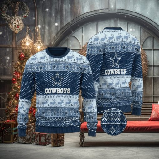 NFL Dallas Cowboys Christmas AOP Skiing Knitted Sweater For Fans