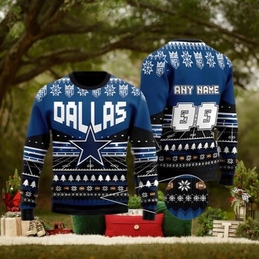 NFL Dallas Cowboys Custom Name And Number Christmas Gift For Fans Ugly Christmas Sweater