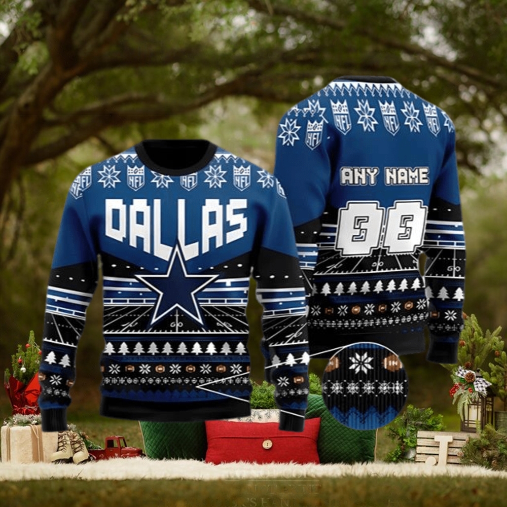 NFL Dallas Cowboys Custom Name And Number For Sport Fans Ugly Christmas  Sweater - Banantees