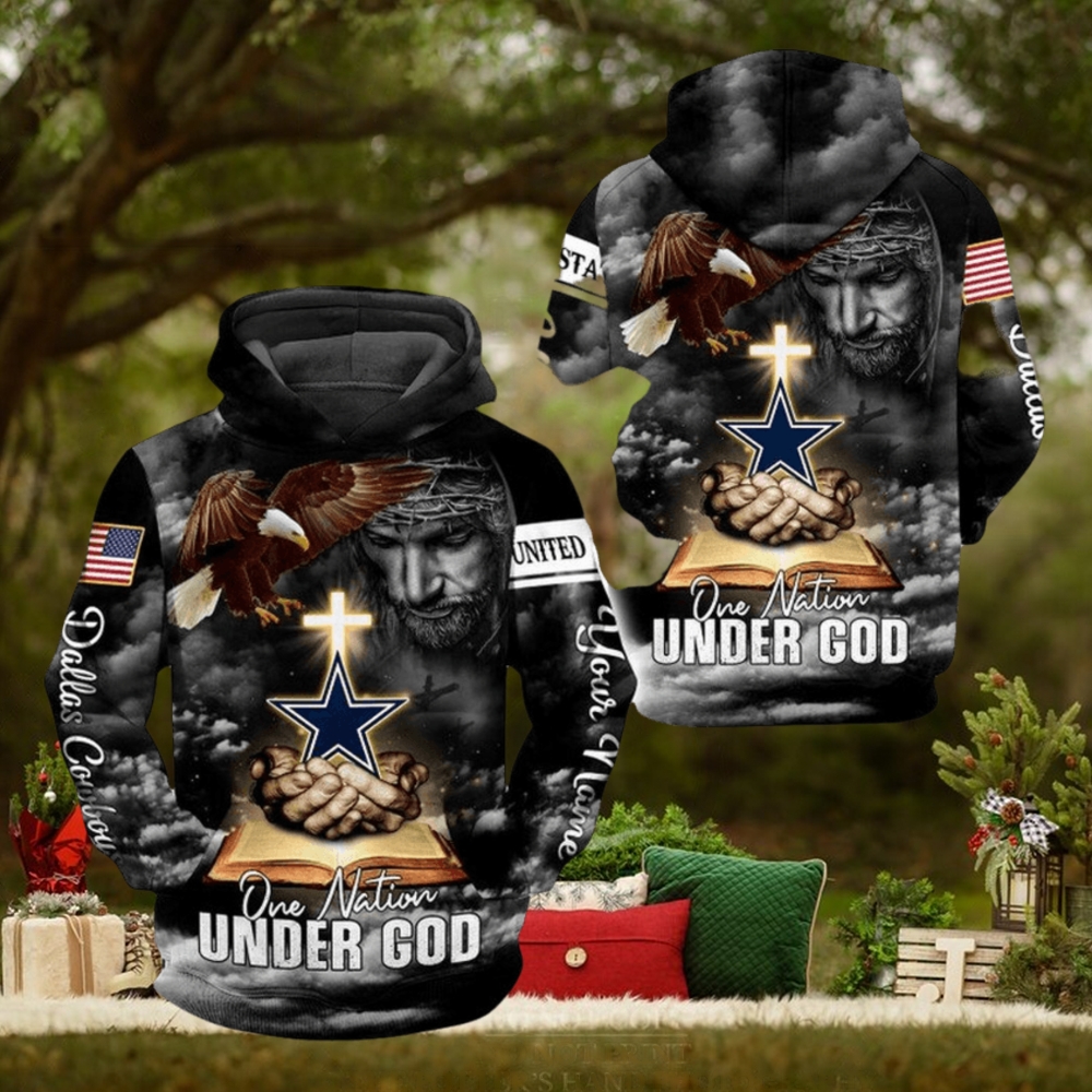 NFL Dallas Cowboys Custom Name One Nation Under God Pullover Hoodie Ver 2 NFL Dallas Cowboys Custom Name One Nation Under God Pullover Hoodie Ver 2