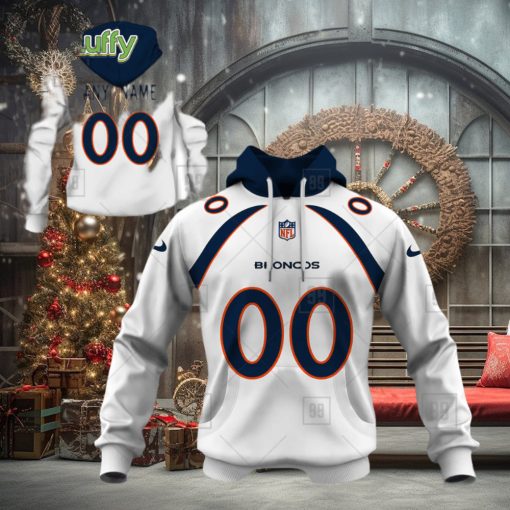 NFL Denver Broncos Custom Name Number White Road Jersey Pullover Hoodie