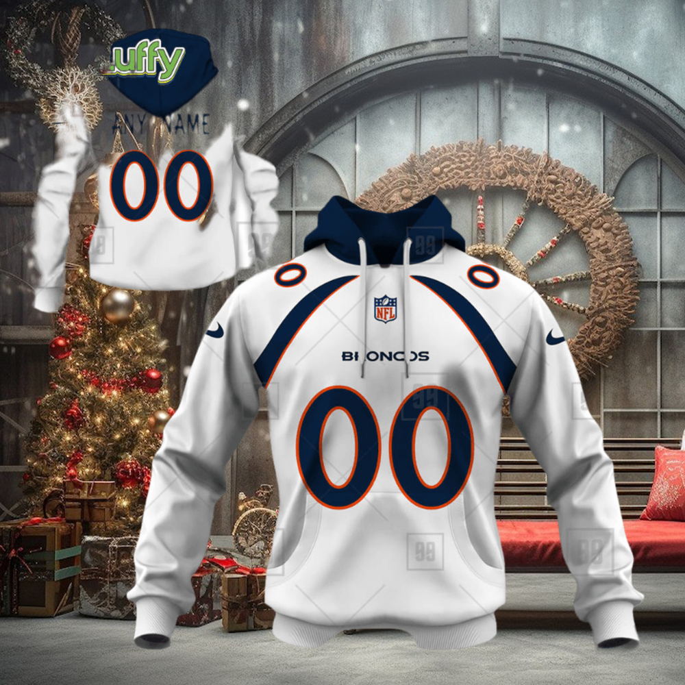 NFL Denver Broncos Custom Name Number White Road Jersey Pullover Hoodie NFL Denver Broncos Custom Name Number White Road Jersey Pullover Hoodie