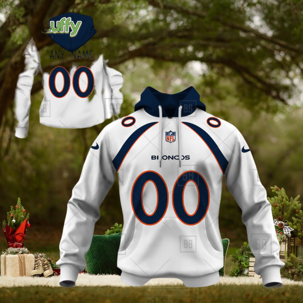 NFL Denver Broncos Custom Name Number White Road Jersey Pullover Hoodie NFL Denver Broncos Custom Name Number White Road Jersey Pullover Hoodie