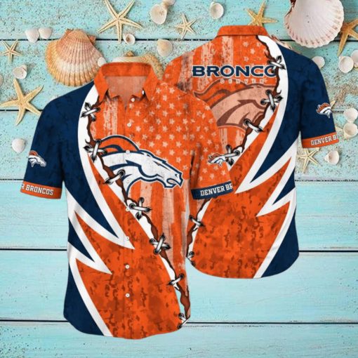 NFL Denver Broncos Hawaiian Shirt 3D Printed Graphic American Flag Print This Summer Gift For Fans