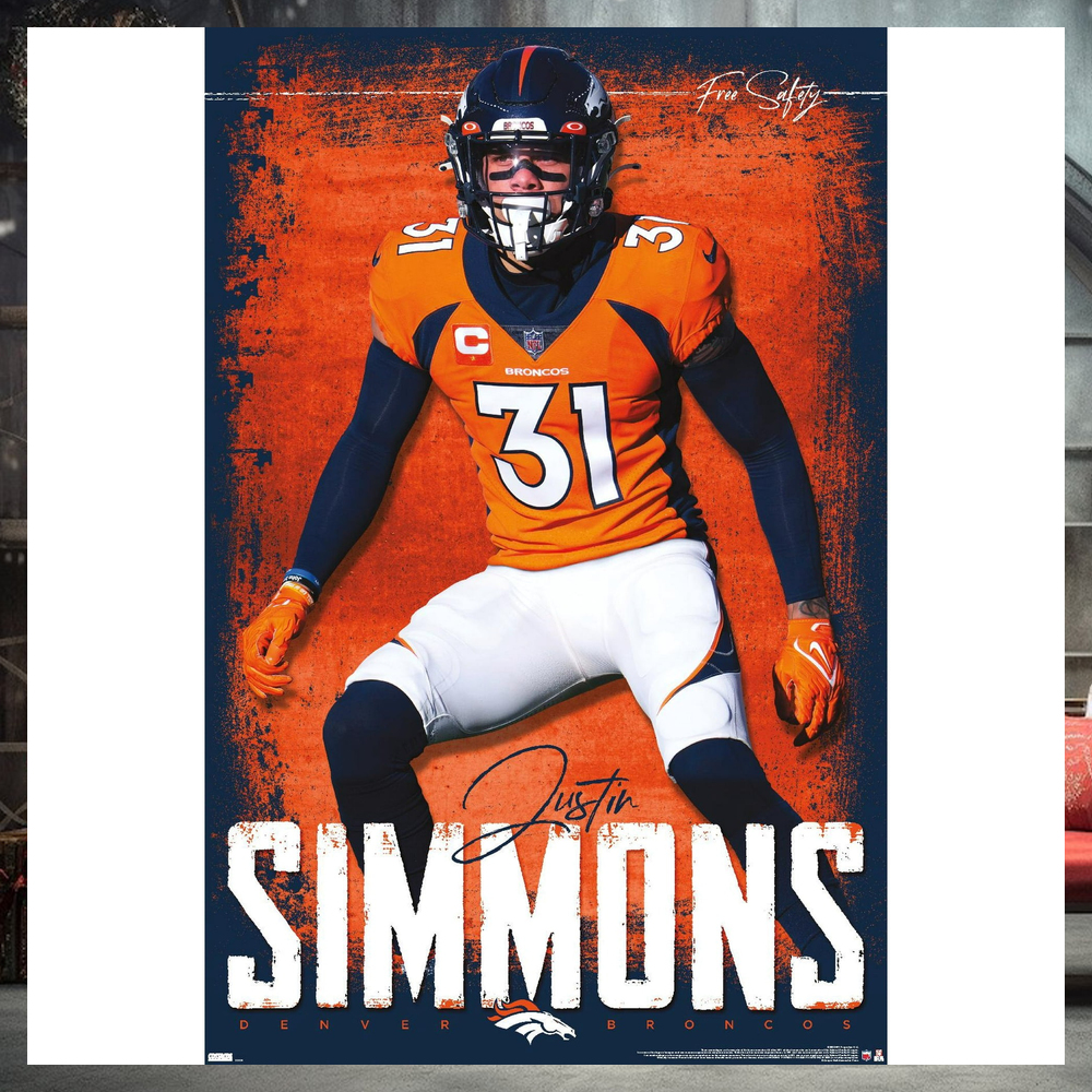 NFL Denver Broncos Justin Simmons 22 Wall Poster NFL Denver Broncos Justin Simmons 22 Wall Poster