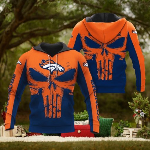 NFL Denver Broncos Punisher Skull Orange Navy Blue Pullover Hoodie