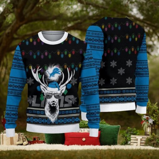 NFL Detroit Lions Christmas Reindeer V3 Sport Christmas Ugly Sweater 3D