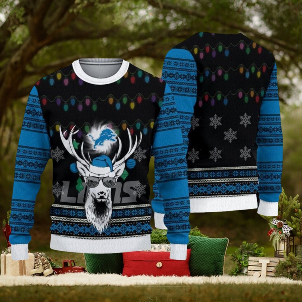 NFL Detroit Lions Christmas Reindeer V3 Sport Christmas Ugly Sweater 3D NFL Detroit Lions Christmas Reindeer V3 Sport Christmas Ugly Sweater 3D