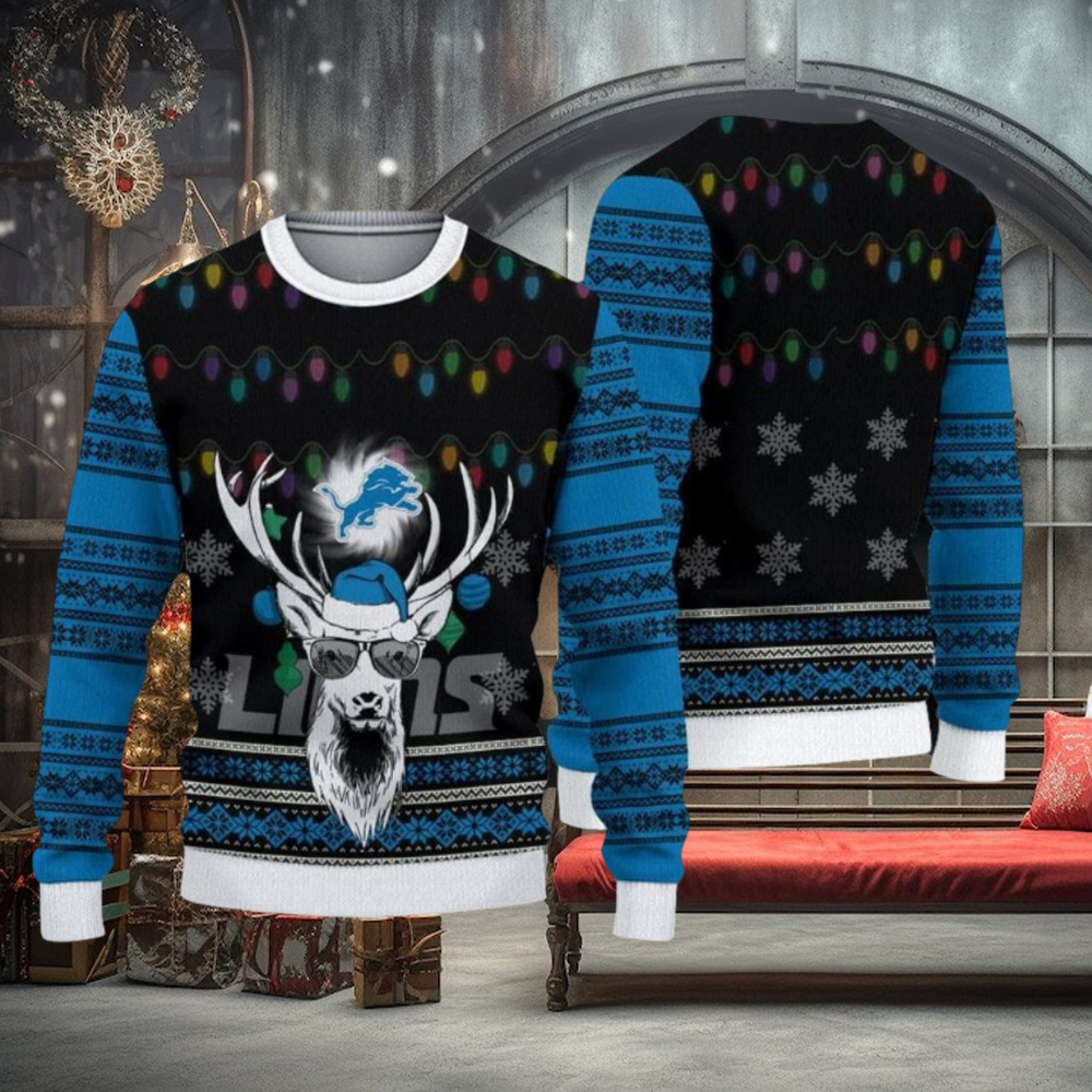 NFL Detroit Lions Christmas Reindeer V3 Sport Christmas Ugly Sweater 3D NFL Detroit Lions Christmas Reindeer V3 Sport Christmas Ugly Sweater 3D