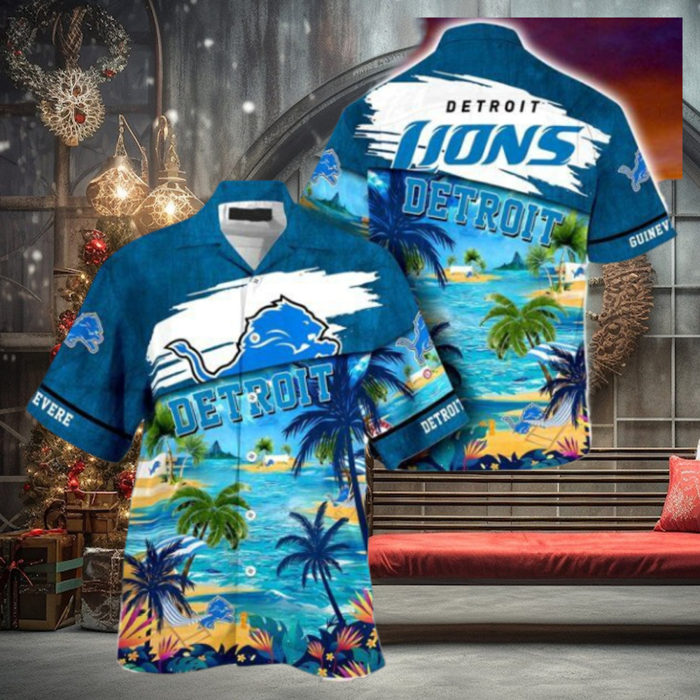 NFL Detroit Lions Custom Name Coconut Beach Hawaiian Shirt NFL Detroit Lions Custom Name Coconut Beach Hawaiian Shirt
