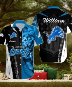 NFL Detroit Lions Custom Name Special Half Tone Mascot Hawaiian Shirt