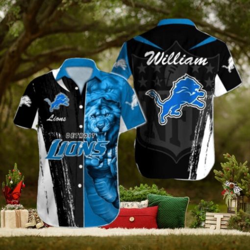 NFL Detroit Lions Custom Name Special Half Tone Mascot Hawaiian Shirt