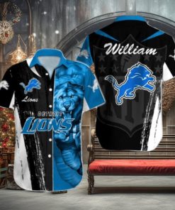 NFL Detroit Lions Custom Name Special Half Tone Mascot Hawaiian Shirt