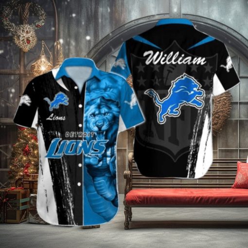 NFL Detroit Lions Custom Name Special Half Tone Mascot Hawaiian Shirt