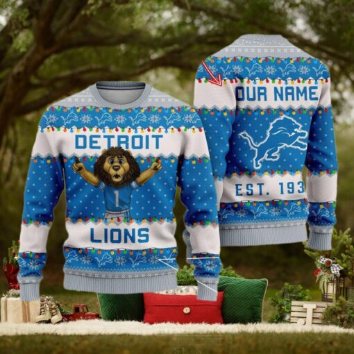 NFL Detroit Lions Cute Mascot Custom Ugly Christmas Sweater