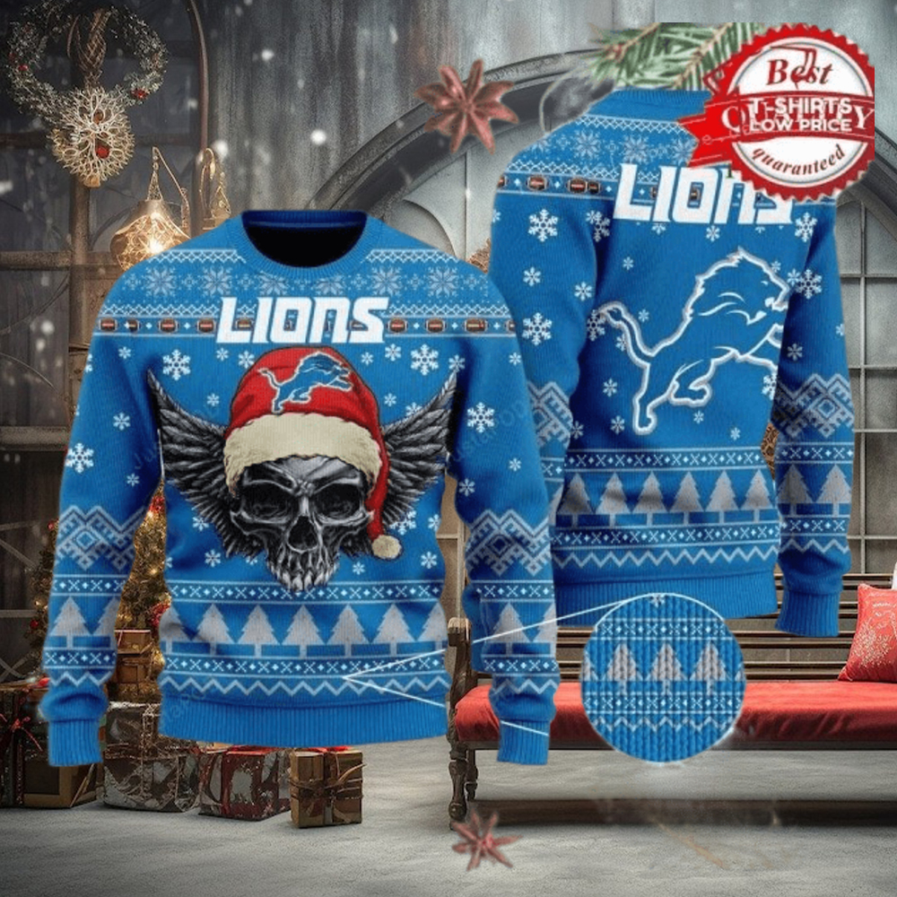 NFL Detroit Lions Golden Skull Christmas Ugly Sweater NFL Detroit Lions Golden Skull Christmas Ugly Sweater