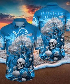 NFL Detroit Lions Halloween Skull Pumpkin Hawaiian Shirt