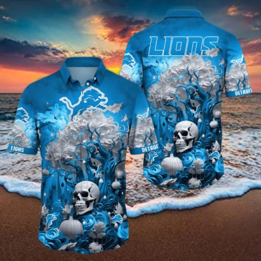 NFL Detroit Lions Halloween Skull Pumpkin Hawaiian Shirt