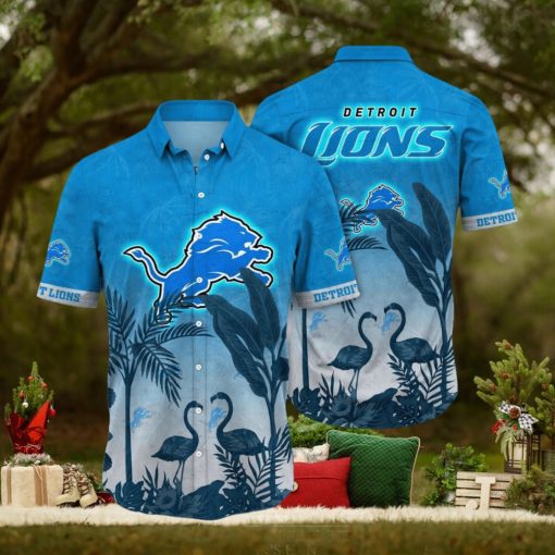 NFL Detroit Lions Hawaii Shirt Flamingo And Flower Funny Aloha Shirt