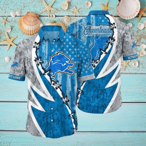 NFL Detroit Lions Hawaiian Shirt 3D Printed Graphic American Flag Print This Summer Gift For Fans