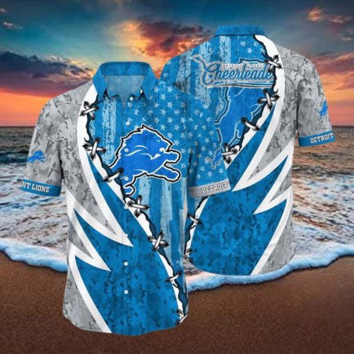 NFL Detroit Lions Hawaiian Shirt 3D Printed Graphic American Flag Print This Summer Gift For Fans
