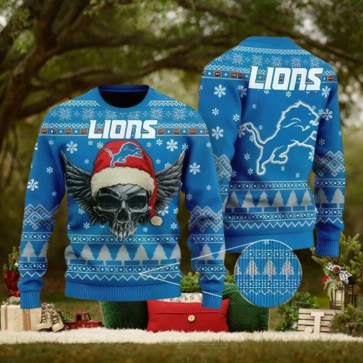 NFL Detroit Lions Skull Santa Christmas Gift All Over Print Ugly Christmas Sweater