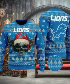 NFL Detroit Lions Skull Santa Christmas Gift All Over Print Ugly Christmas Sweater