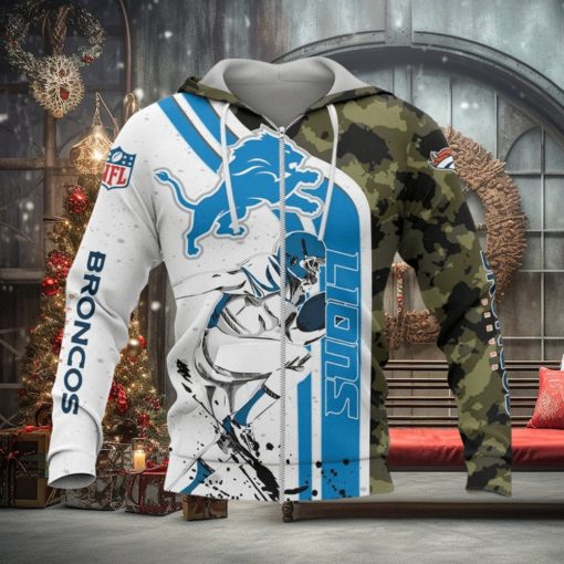 NFL Detroit Lions White Blue Camo Zip Up Hoodie