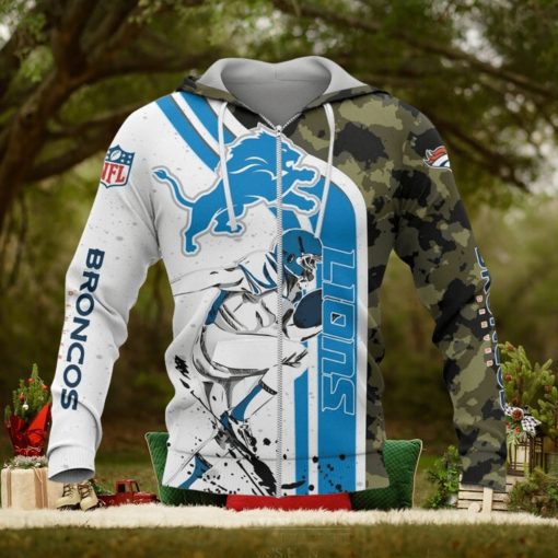 NFL Detroit Lions White Blue Camo Zip Up Hoodie