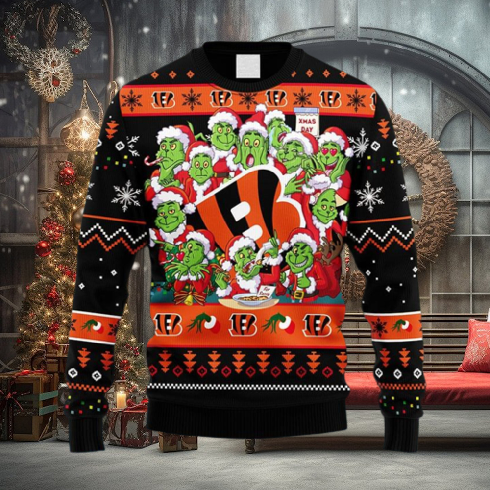 NFL Cincinnati Bengals Ugly Christmas Sweater 12 Grinch Xmas Day