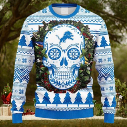 NFL Fans Detroit Lions Skull Flower Ugly Christmas Ugly Sweater For Men Women