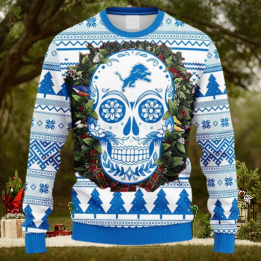 NFL Fans Detroit Lions Skull Flower Ugly Christmas Ugly Sweater For Men Women NFL Fans Detroit Lions Skull Flower Ugly Christmas Ugly Sweater For Men Women