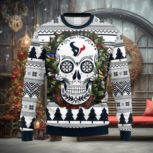 NFL Fans Houston Texans Skull Flower Ugly Christmas Ugly Sweater For Men Women