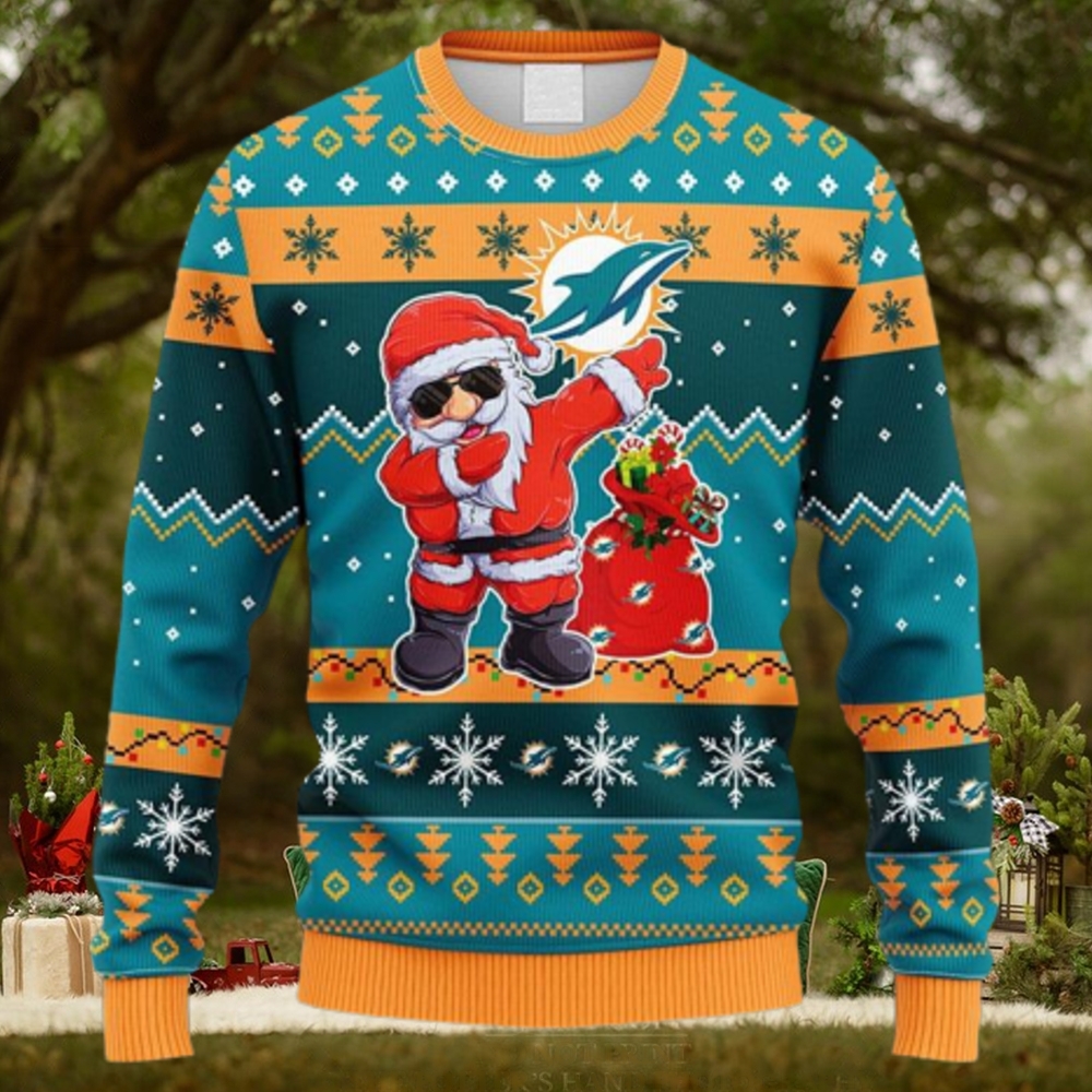 NFL Fans Miami Dolphins Dabbing Santa Claus Christmas Ugly Sweater For Men Women NFL Fans Miami Dolphins Dabbing Santa Claus Christmas Ugly Sweater For Men Women