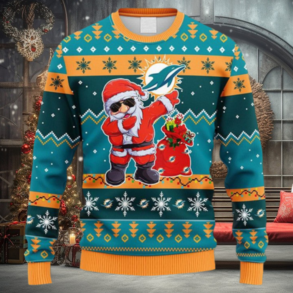 Miami Dolphins Dab Santa Ugly Christmas Sweater - Banantees