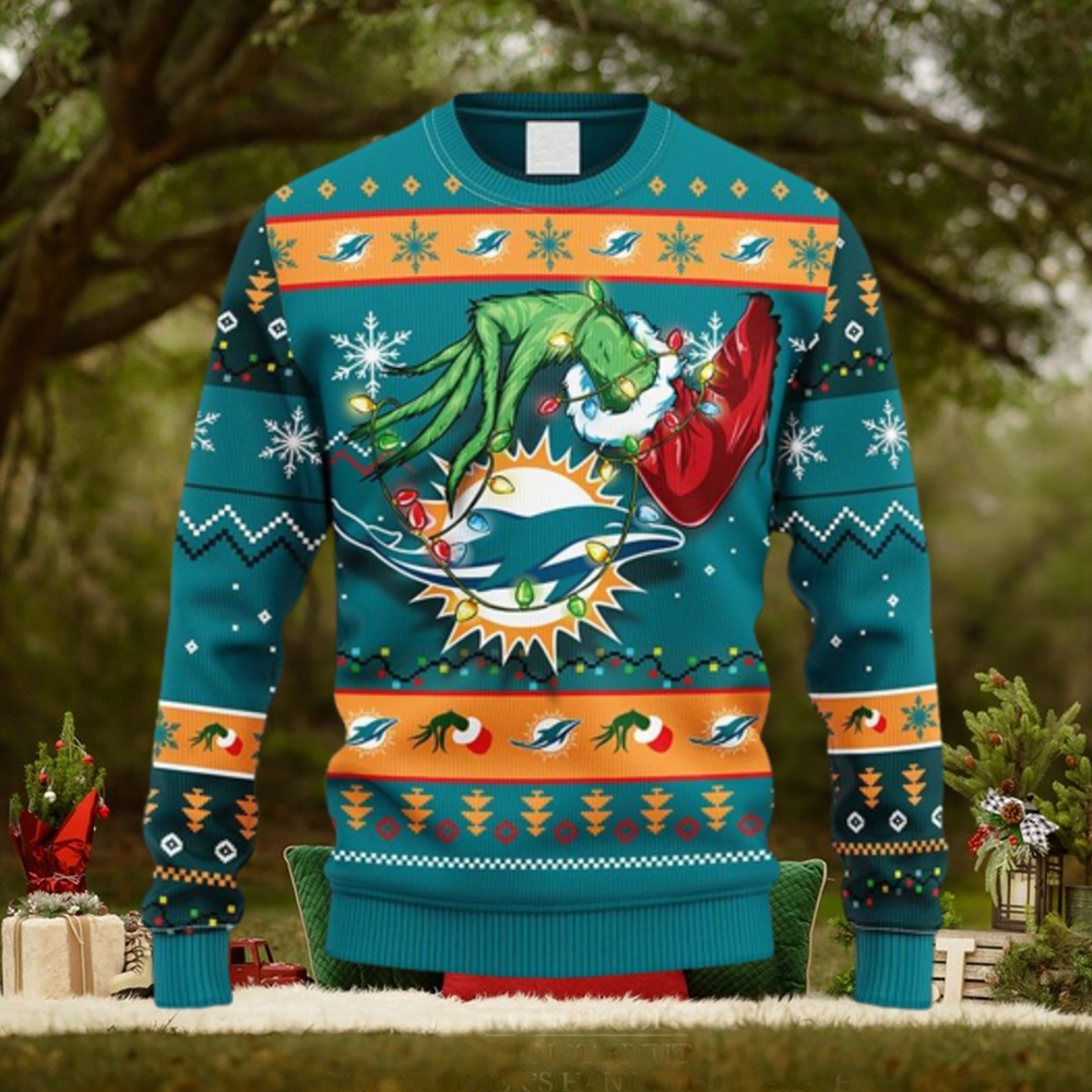 NFL Miami Dolphins Logo With Funny Grinch Ugly Christmas Sweater Sport Fans  Men And Women Christmas Gift