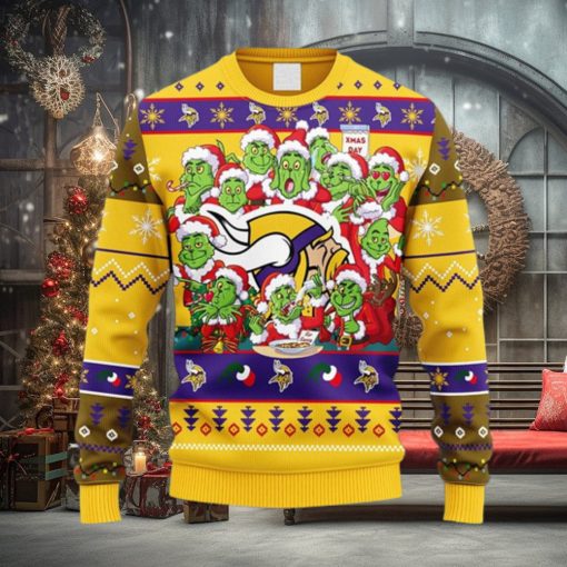 NFL Fans Minnesota Vikings 12 Grinch Xmas Day Christmas Ugly Sweater For Men Women