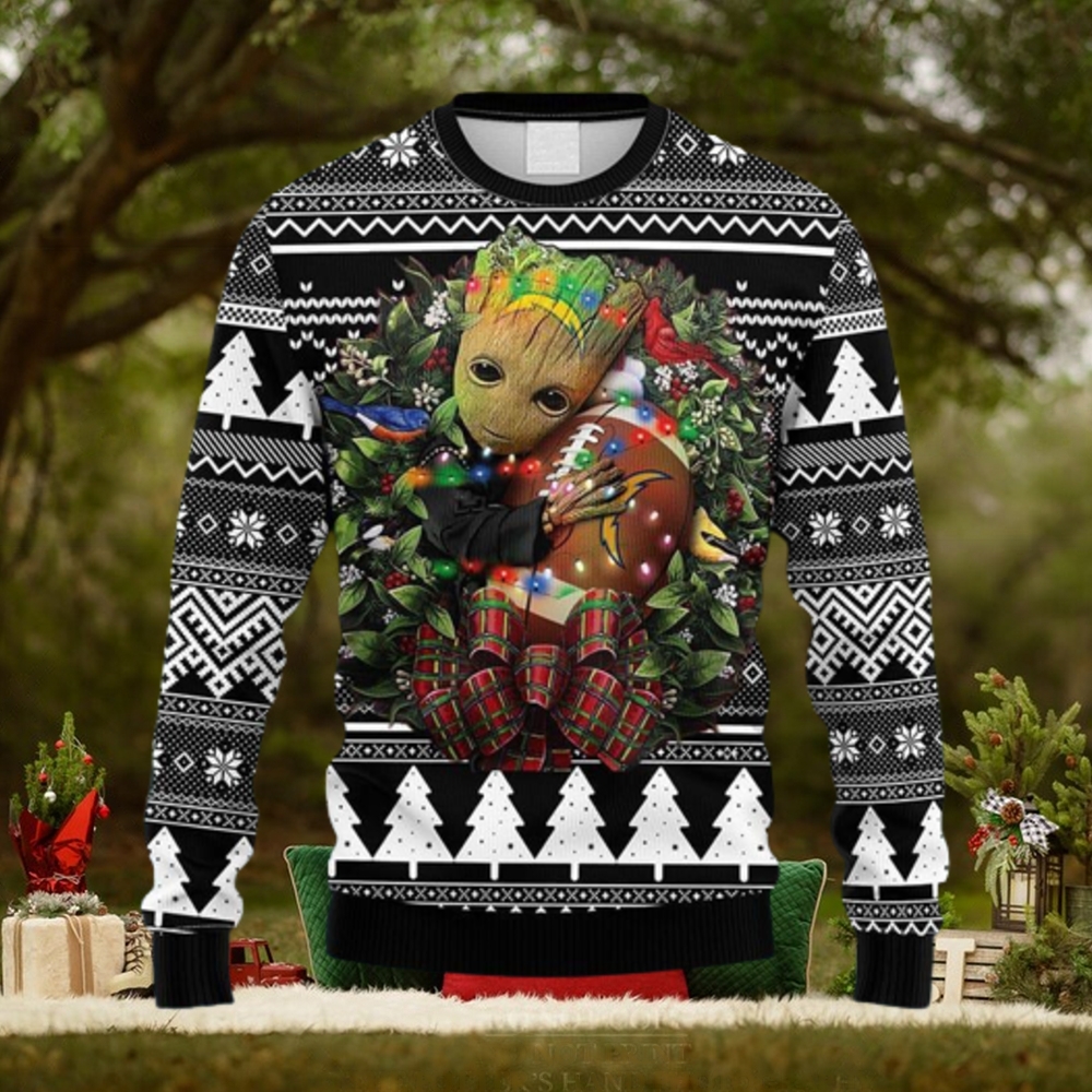 NFL Fans San Diego Chargers Groot Hug Christmas Ugly Sweater For Men Women  - Teeclover